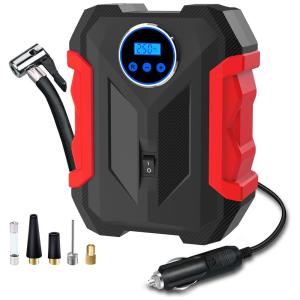 Mini Compressor de Ar Elétrico Automotivo Portátil 12V 150 PSI com Luz LED, CARSUN, Vermelho