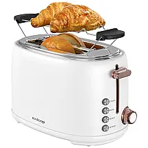 Torradeira Elétrica 2 Fatias Aço Inox 1270W, Grade Reaquecimento, Bandeja Removível, 6 Níveis Tostagem - Evoloop Branca