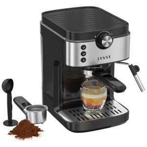 Máquina de Café Expresso 20 Bar Jassy com Espumador de Leite, Aço Inoxidável 1300W 110V Preto