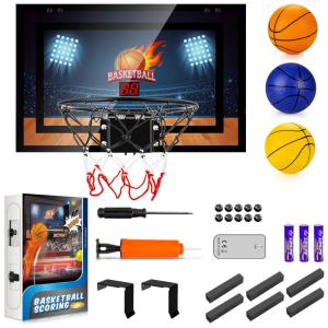Cesta de Basquete Interna com Placar Eletrônico, 3 Bolas e Acessórios para Adolescentes e Adultos, TREYWELL