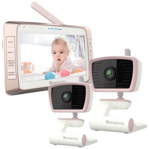 Babá Eletrônica Monitor com 2 Câmeras de 12cm HD 1080p e APP Alcance de 304M, MOONYBABY FCC ID 2AAGOMNB933TX, 2AAGOMNB935RX, Branco