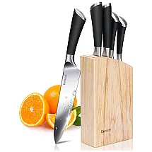 Conjunto de Facas em Aço Inoxidável com Bloco de Bancada, 6 Peças, DENKICH, Preto