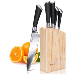 Conjunto de Facas em Aço Inoxidável com Bloco de Bancada, 6 Peças, DENKICH, Preto