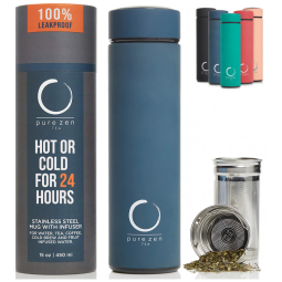 Garrafa Térmica para Água 440mL em Aço Inoxidável com Infusor para Bebidas Quentes, Pure Zen Tea, Azul