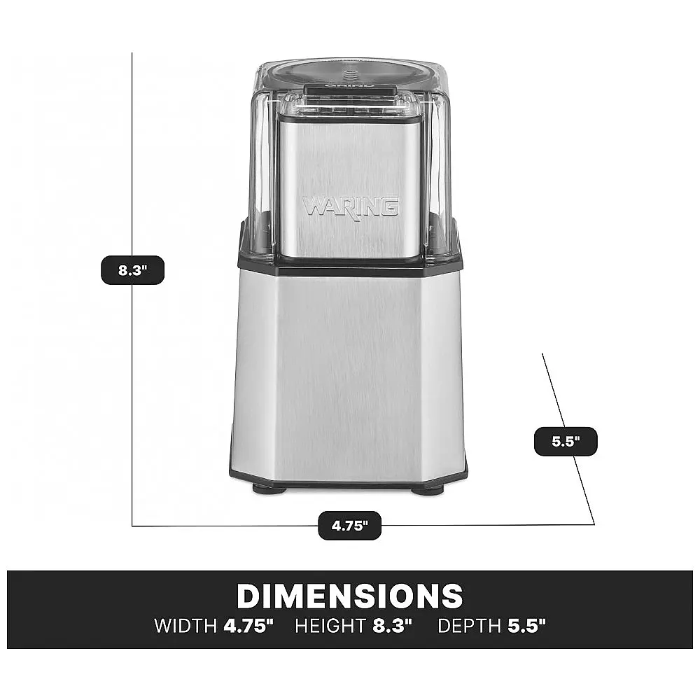 WSG30 Moedor de Café Elétrico 19000 RPM Aço Inoxidável, 110v, WARING CD409 E, Prateado — foto 3