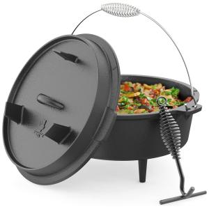 Panela de Ferro Fundido 6L Pré Temperada, com Alça de Metal, MIGHTY HAND, Preto