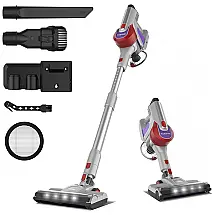 Aspirador de Pó Multifuncional TASVAC sem Fio com Visor de LED Inteligente, 110V 260W, Prata e Vermelho