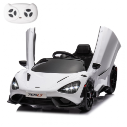 Carro Elétrico Infantil McLaren765LT MUKIDY Branco 12V, Controle Remoto, Música, Luzes LED, 3 Velocidades, Cinto Segurança