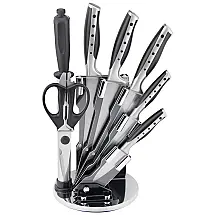GS 06438 Conjunto de Facas em Aço Inoxidável com Bloco de Bancada, 8 Peças, HAUSROLAND, Prateado