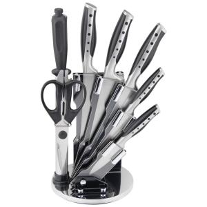 GS 06438 Conjunto de Facas em Aço Inoxidável com Bloco de Bancada, 8 Peças, HAUSROLAND, Prateado