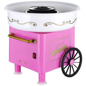 Retrô Máquina de Algodão Doce Elétrica Profissional com 1 Colher de Açúcar e 1 Pacote de Espetos de Bambu, 110v, XUALUAN, Rosa