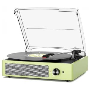 Toca-Discos de Vinil com 2 Caixas de Som, Estilo Vintage, Movido por Correia, 3 Velocidades, Reprodução Bluetooth, Entrada AUX