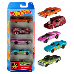 Conjunto de 5 Carrinhos de Brinquedo Hot Wheels em Escala 1:64 - Pacote com Carros de Corrida, Hot Rods, Carros de Personagens e Caminhões