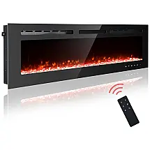 Lareira Elétrica de Embutir A43x177L cm com Cores e Velocidade Ajustáveis, Controle Remoto e Digital, 110V 1500W, Eueiriup, Preta