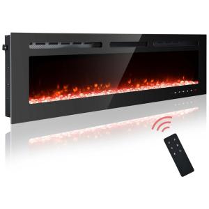 Lareira Elétrica de Embutir A43x177L cm com Cores e Velocidade Ajustáveis, Controle Remoto e Digital, 110V 1500W, Eueiriup, Preta