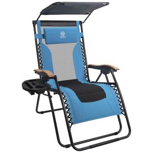 Cadeira Reclinável Ajustável Gravidade com Apoio de Cabeça e Porta Copos, COASTRAIL OUTDOOR Zero Gravity Chair, Azul