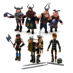Conjunto de Mini Figuras de Ação Vikings Toysvill Hiccup, Astrid, Stoick, Gobber, Snotlout, Fishlegs, Tuffnut e Ruffnut - Kit com 8 peças