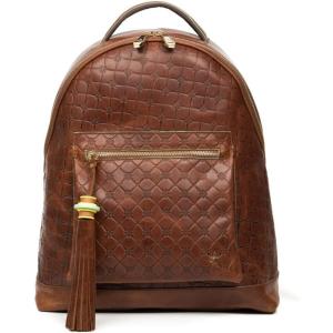 Mochila Feminina de Couro para Laptop, VELEZ, Marrom