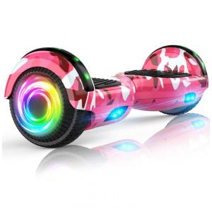 Hoverboard SISIGAD H10 Rosa Camuflado para Crianças de 6 a 12 Anos com Bluetooth LED e Rodas Coloridas de 6,5 Polegadas