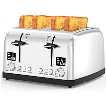 Torradeira de 4 Fatias com 6 Níveis de Tostagem Reguláveis e Controle Duplos, 110V 1800W, LAINSTEN, Branca