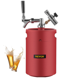VEVOR Chopeira Portátil 5L com Torneira e Regulador de CO2, Aço Inoxidável, Vermelha
