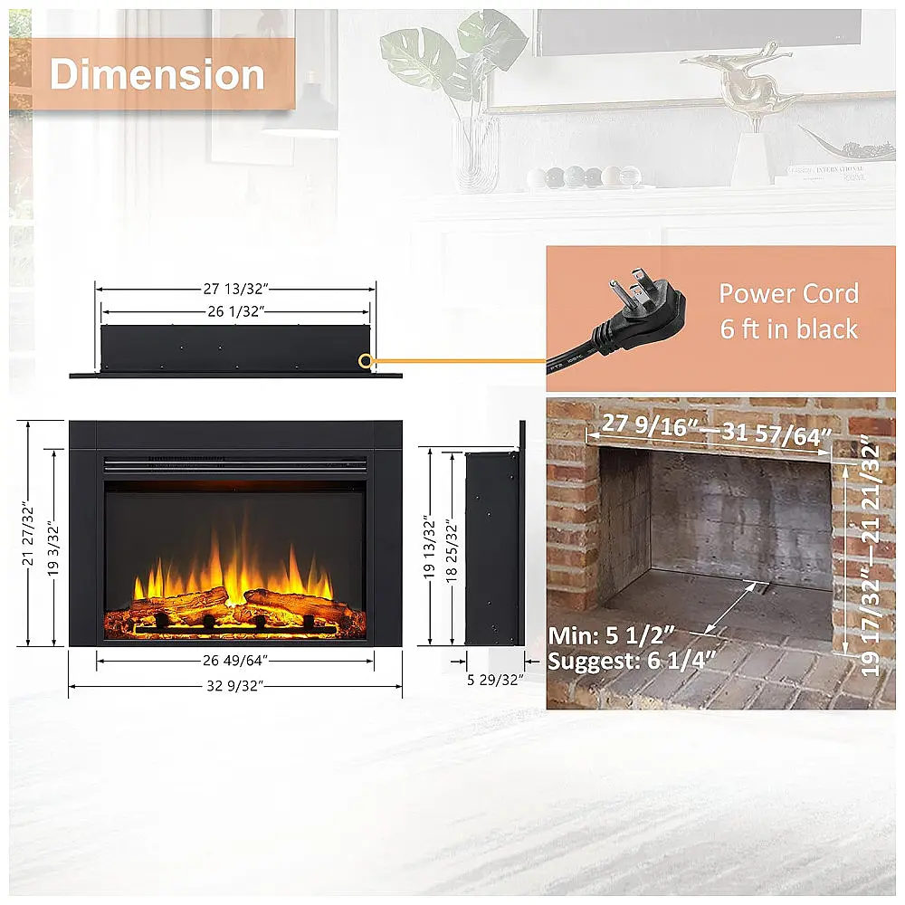 Lareira Elétrica Legend Flame 81x56cm 1500W Chamas LED Insert Embutir 110V — foto 3