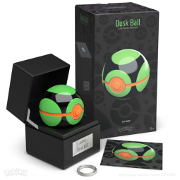 Réplica Poké Bola Dusk Ball original e licenciada The Wand Company metal eletrônica com sensor de proximidade luz multicolor base expositora