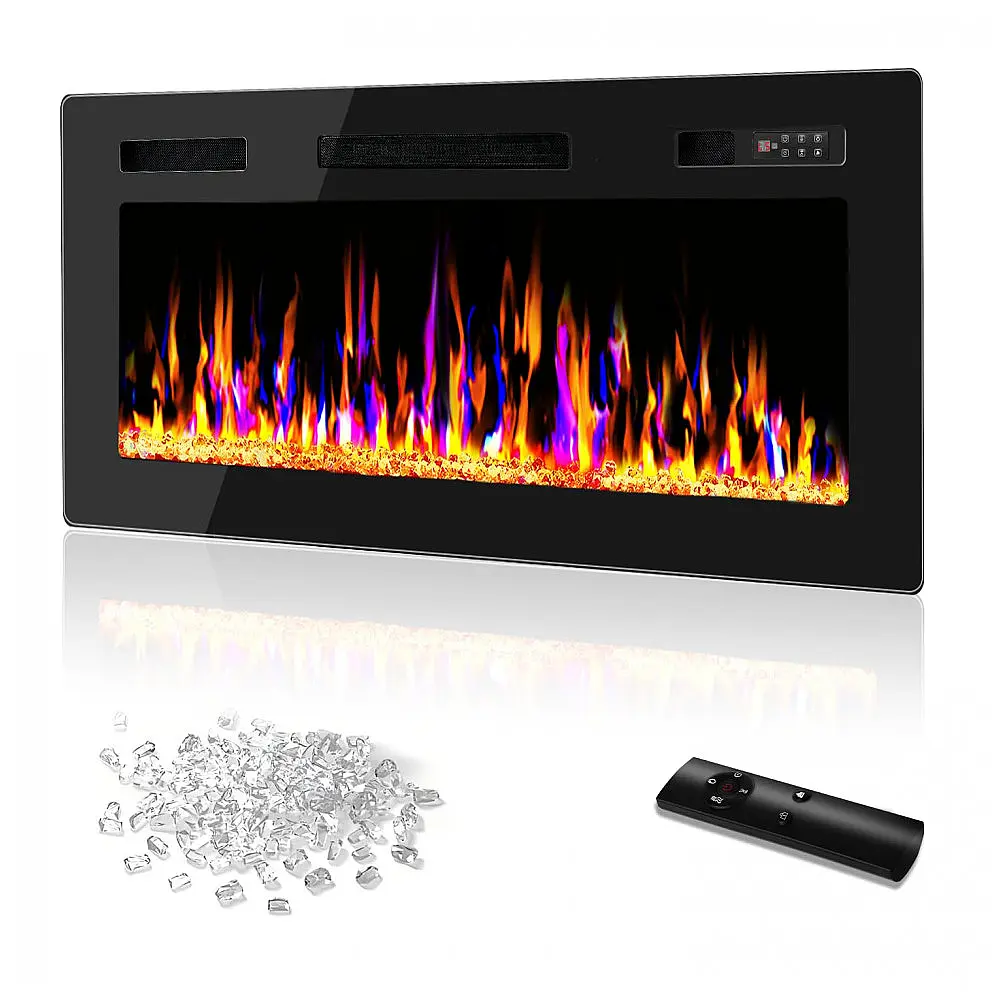 Lareira Elétrica Vitesse 127x46cm 1500W 12 Cores LED Timer Embutir 110V