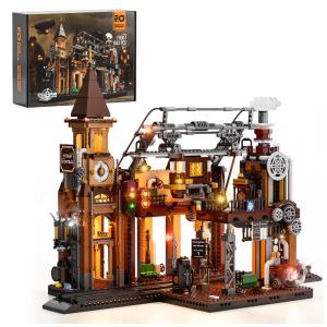 Kit de Construção Estação de Trem 1843 Peças, para Crianças a Partir de 8 Anos, FUNWHOLE, Marrom