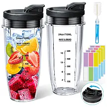 Kit Jarras Reposição Ninja 710 ml GuanQiao Preto Tampas Sip Seal Escova 24 Etiquetas