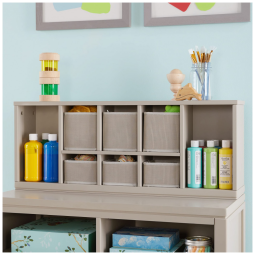 Organizador de bancada infantil para artesanato Martha Stewart Crafting Kids’ Cubby Organizer cinza com nichos e 6 cestos tecidos
