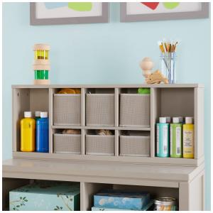 Organizador de bancada infantil para artesanato Martha Stewart Crafting Kids’ Cubby Organizer cinza com nichos e 6 cestos tecidos
