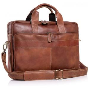 Bolsa, Maleta de Couro Masculina para Laptop, KOMALS PASSION LEATHER, Marrom