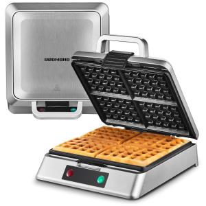 Máquina de Waffle Antiaderente, Aço Inoxidável, 1300W, 110v, REDMOND, Prateado