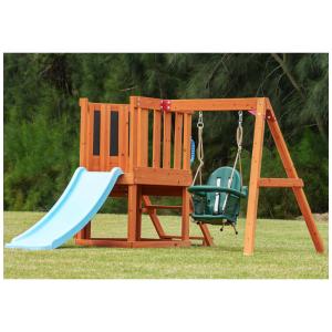Playground Infantil de Madeira Cedro com Mesa ao Ar Livre, Escorregador, Balanço para Bebês e Parede de Escalada, DOLPHIN PLAYGROUND T