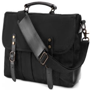 Bolsa, Maleta de Couro Masculina para, SOAEON laptop messenger bag, Preto