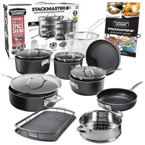 Conjunto de Panelas e Frigideiras Antiaderentes de Granito, 15 Peças, GRANITESTONE Deluxe, Preto