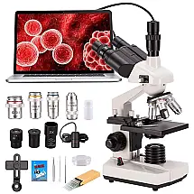 Microscópio Monocular Composto 40X 2000X com Conjunto de Lâminas e Iluminação LED, BOGRINUO, Branco