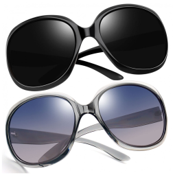 Óculos de Sol Feminino Polarizados com Proteção UV, Joopin D10, 2 Unidades, Preto e Cinza Claro