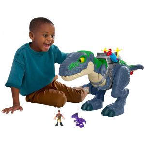 Playset dinossauro Fisher-Price Imaginext Jurassic World Rebirth Ultimate Action Chomp T. rex 46 cm com luzes, sons, movimento e 2 figuras