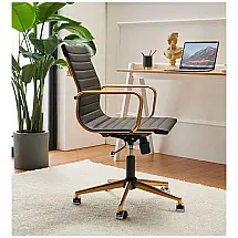 Cadeira de Escritório Ergonômica Giratória com Suporte Lombar e Altura Ajustáveis, Dourada, CAROCC, Preto
