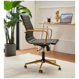 Cadeira de Escritório Ergonômica Giratória com Suporte Lombar e Altura Ajustáveis, Dourada, CAROCC, Preto