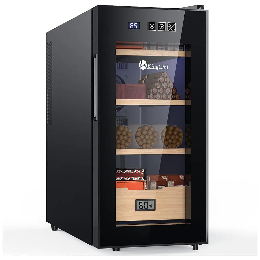Humidor Elétrico KingChii Preto 26L Controle Temperatura Cedro Espanhol 110V