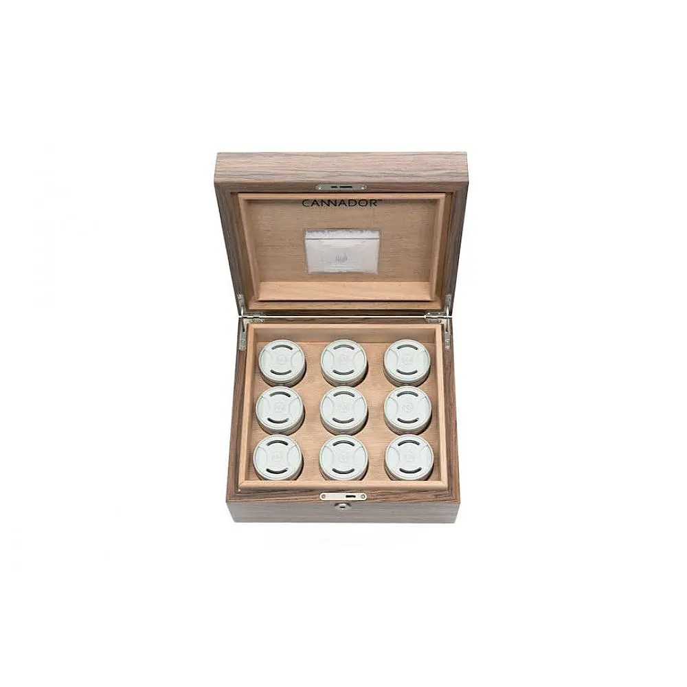 Humidor para Ervas Cannador 9 Cepas Madeira Mogno com Sistema de Controle de Umidade
