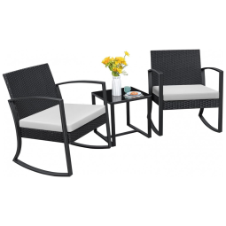 Conjunto de Móveis para Área Externa Homall 3 Peças Conjunto de Bistrô Exterior com Cadeiras de Balanço e Mesa para Varanda, Piscina