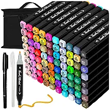Conjunto de Canetas Artisticas 80 cores com Ponta Dupla e à Base de Álcool para Crianças e Adultos, Tommax