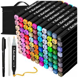 Conjunto de Canetas Artisticas 80 cores com Ponta Dupla e à Base de Álcool para Crianças e Adultos, Tommax