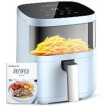 Fritadeira Elétrica Airfryer 8 em 1 3,7L com Janela, Painel Digital e Cesto Antiaderente, 110V 1550W, Azul Claro, Beelicious