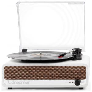 Vitrola Toca Discos Retrô Vitrola, 3 Velocidades com USB e Alto Falantes Embutidos, 110v, UDREAMER UD002 Yellow, Marrom