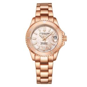 Relgio Depthmaster 3950AL clssico 32mm, mostrador prateado, pulseira de ao inoxidvel rosa e fivela de implantao - Stuhrling.